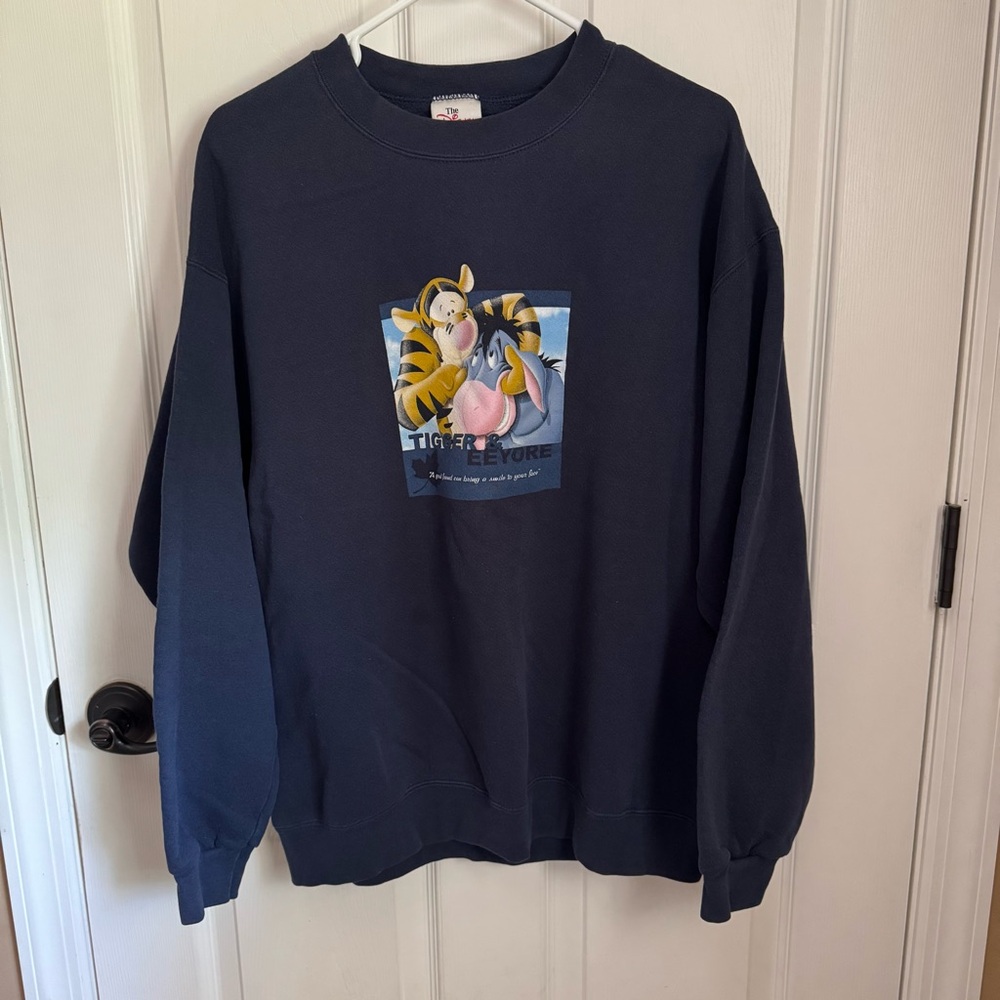 Disney Store Vintage Y2K Navy Crewneck Sweatshirt with Eeyore & Tigger Large